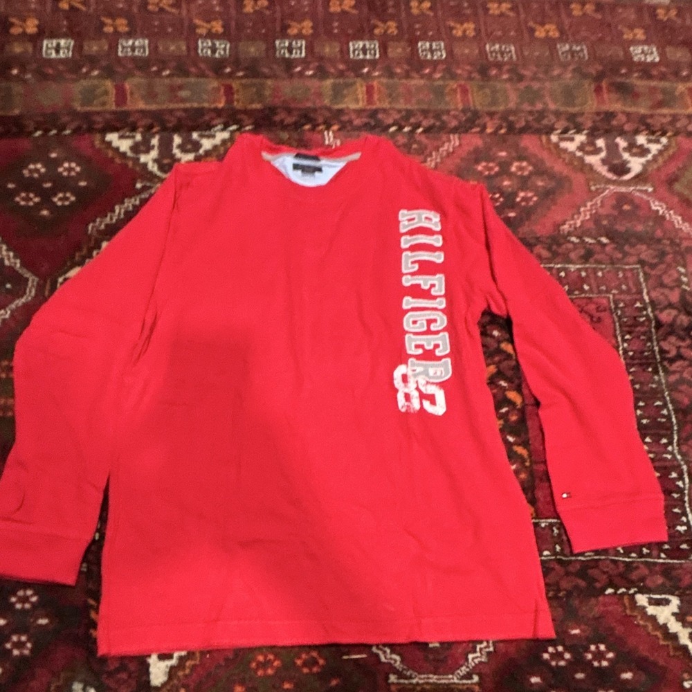 Tommy Hilfiger Red Crewneck Pullover Sweater Logo Long Sleeve Teens L 16/18